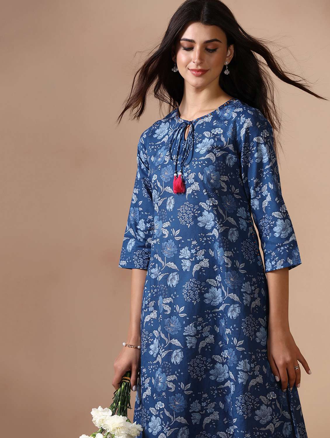Women Floral Three Quarter Sleeve A-line Ethnic Dress - 22502046 -  Standard Image - 1