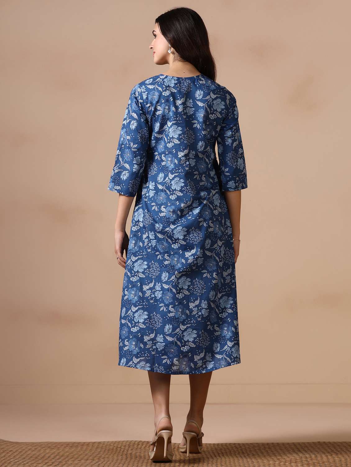 Women Floral Three Quarter Sleeve A-line Ethnic Dress - 22502046 -  Standard Image - 4