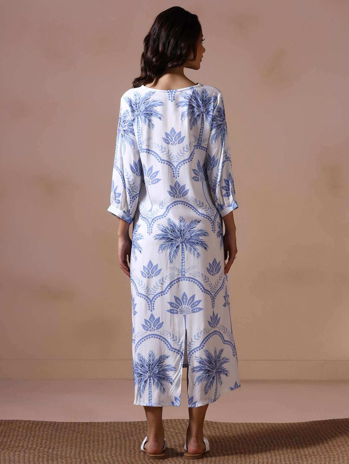 women printed three quarter sleeve a-line ethnic dress - 22502049 -  Standard Image - 4