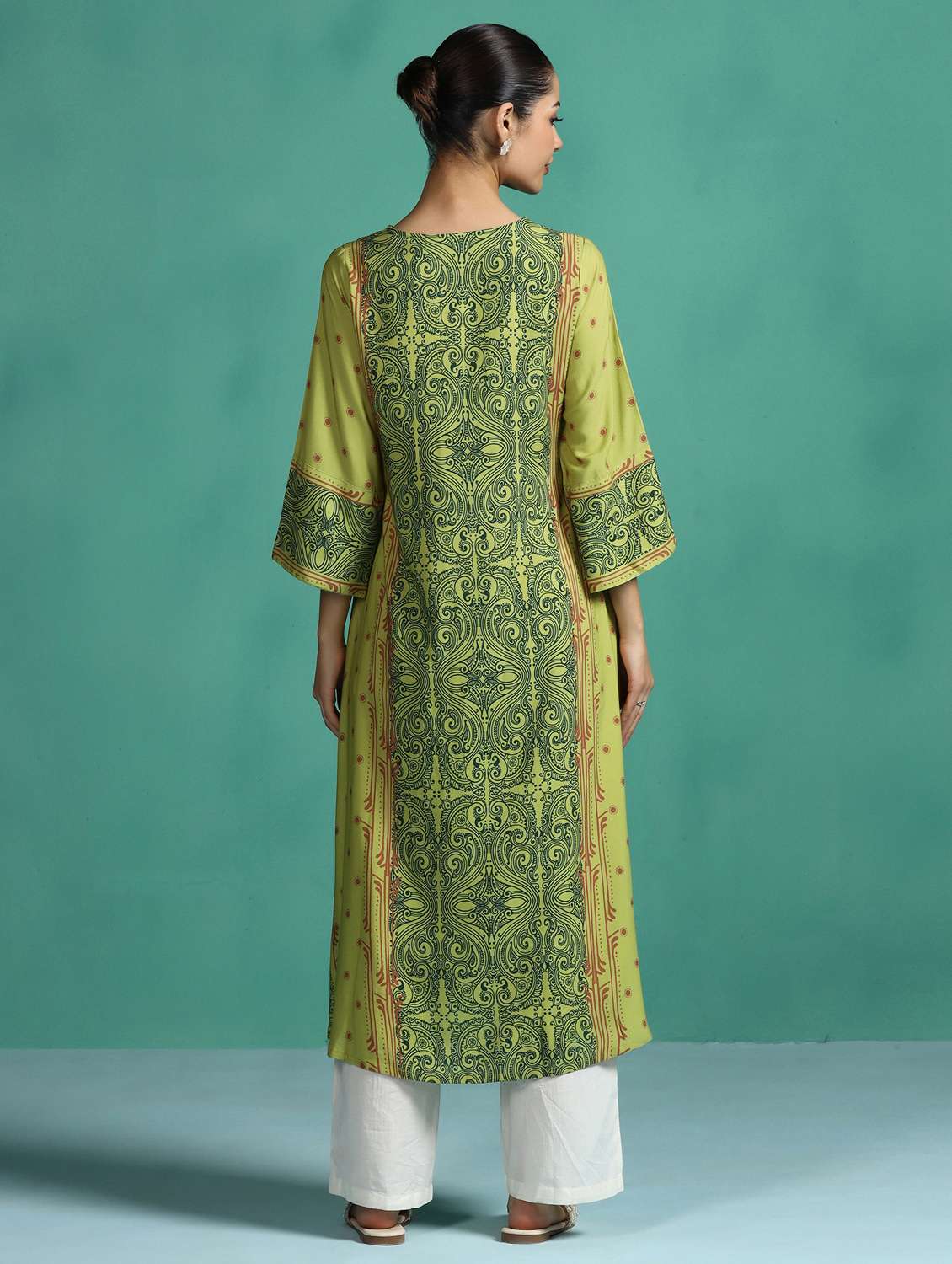 women printed three quarter sleeve a-line kurta - 22502050 -  Standard Image - 4
