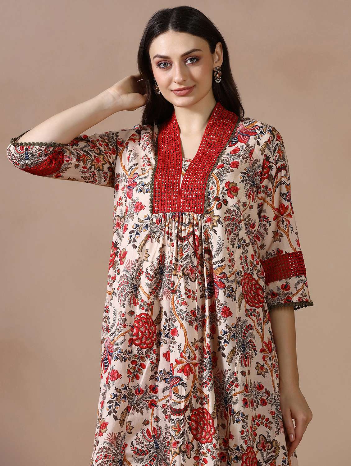 women printed three quarter sleeve a-line kurta - 22502053 -  Standard Image - 1