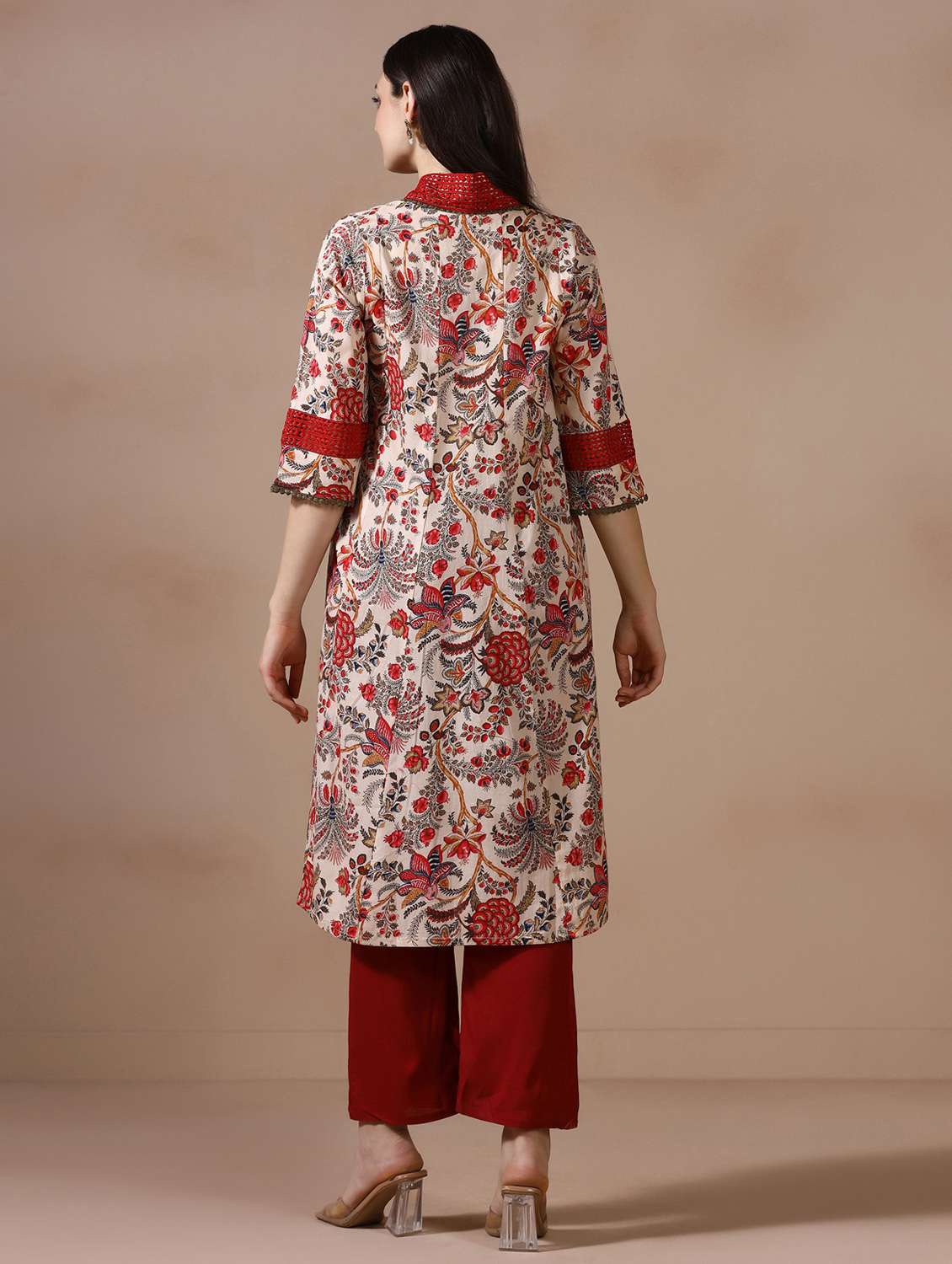 women printed three quarter sleeve a-line kurta - 22502053 -  Standard Image - 4