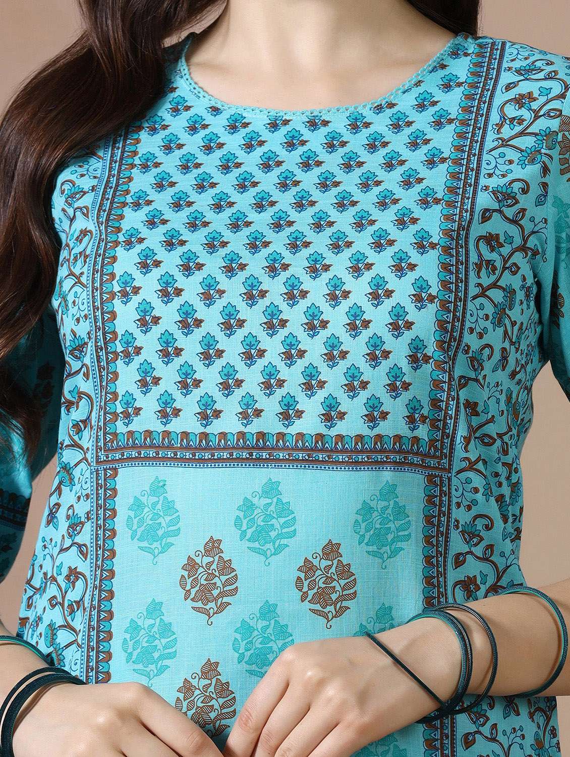 women printed three quarter sleeve straight kurta - 22502054 -  Standard Image - 1