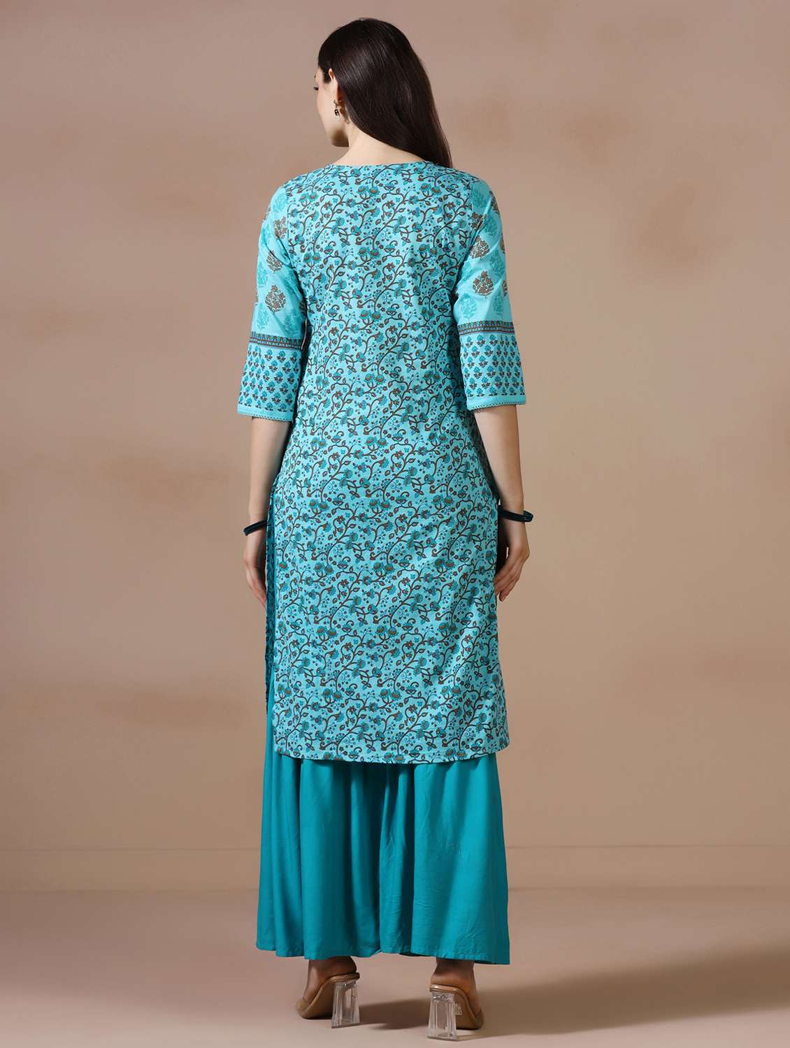 women printed three quarter sleeve straight kurta - 22502054 -  Standard Image - 4