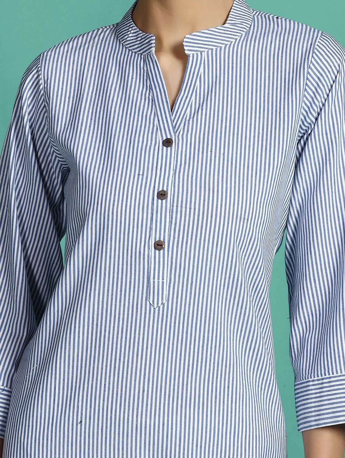women striped three quarter sleeve straight kurta - 22502056 -  Standard Image - 1