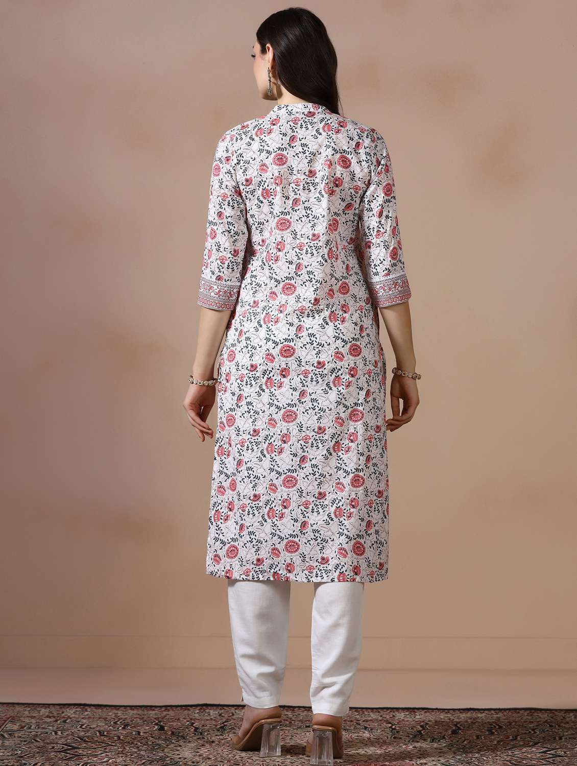women printed three quarter sleeve straight kurta - 22502064 -  Standard Image - 4