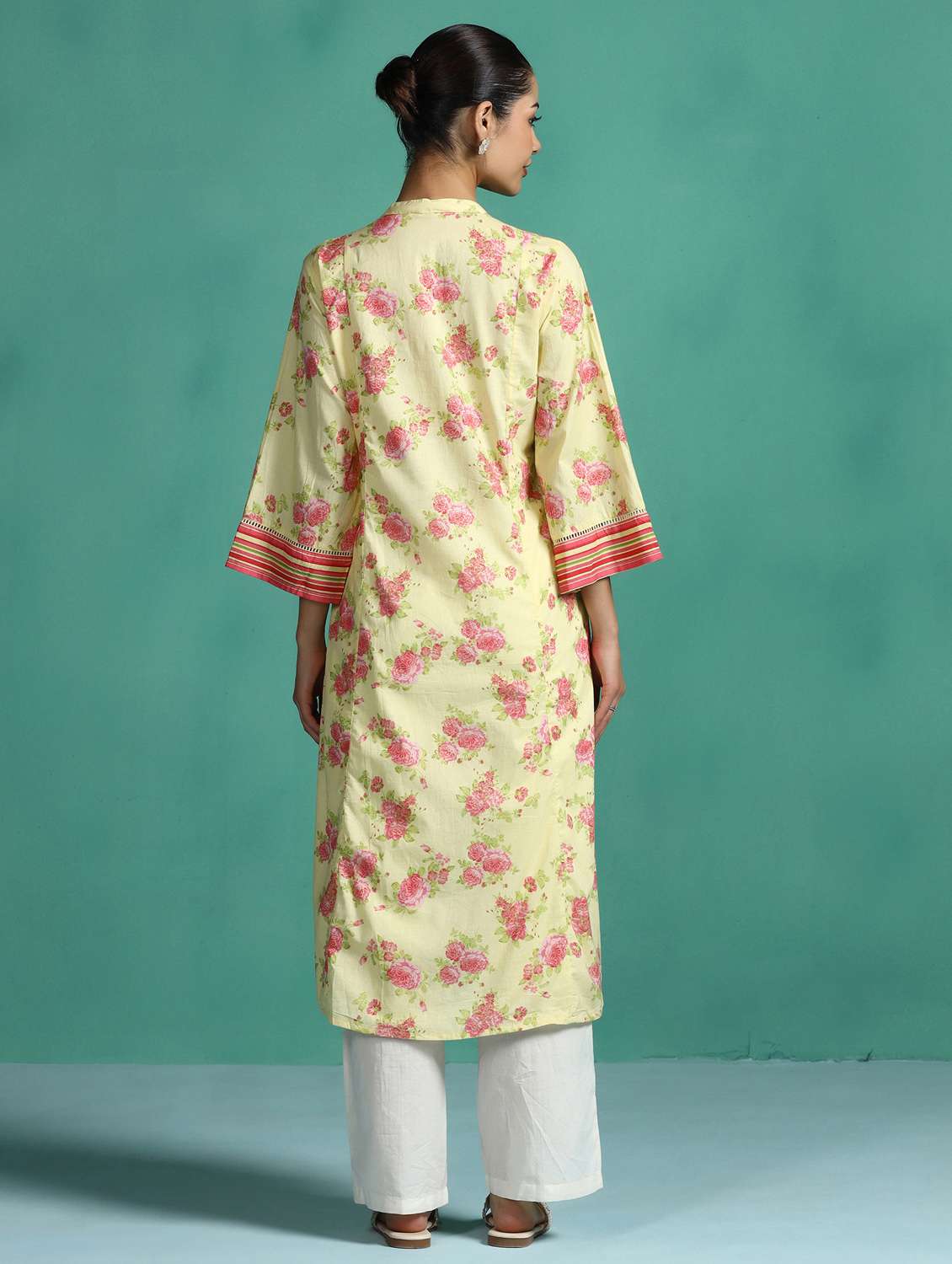 women printed three quarter sleeve a-line kurta - 22502065 -  Standard Image - 4
