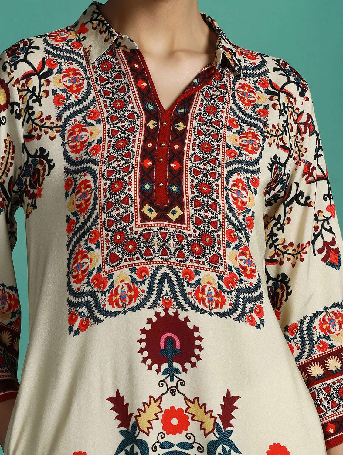 women printed three quarter sleeve a-line kurta - 22502066 -  Standard Image - 1