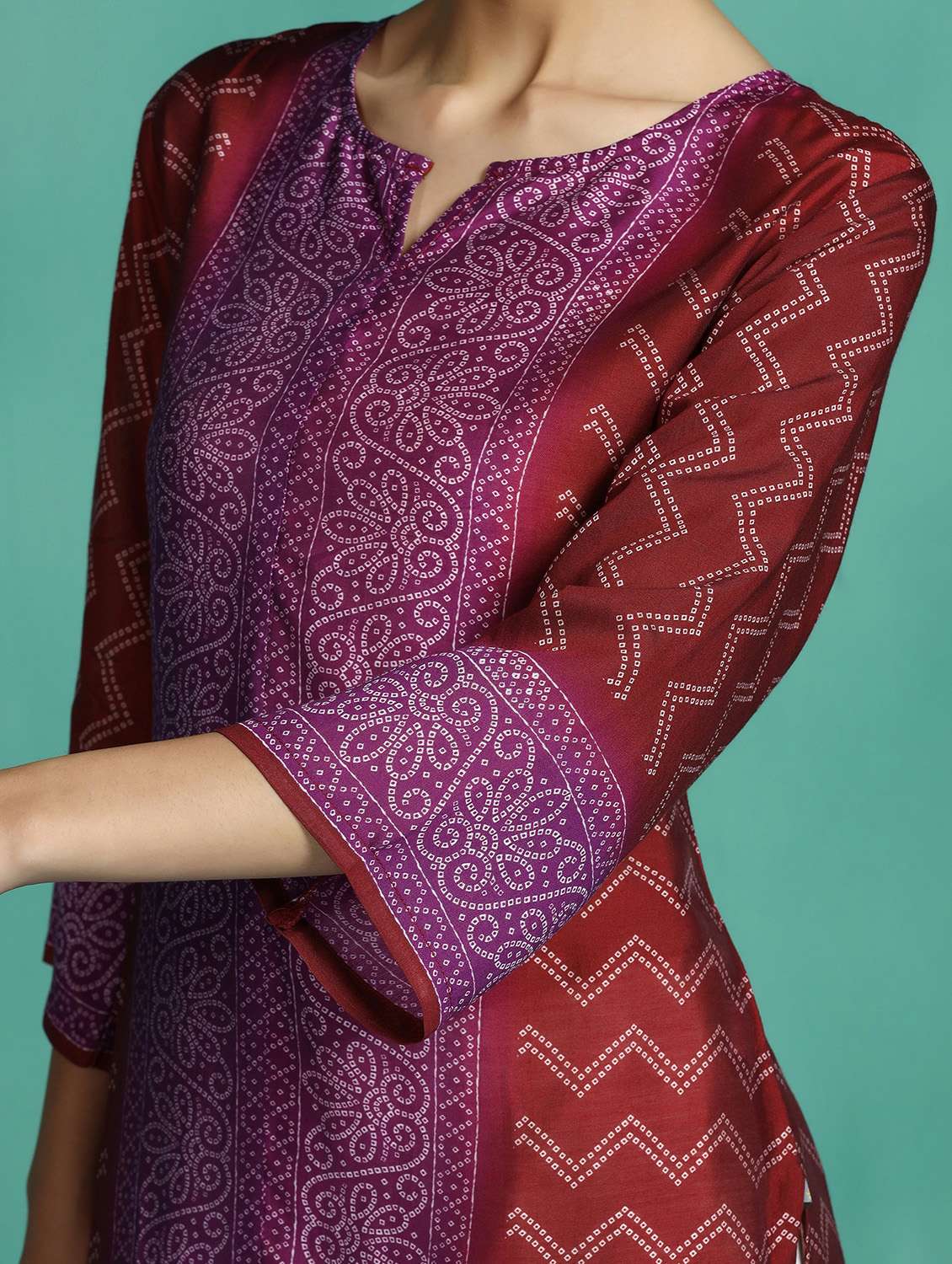 women printed three quarter sleeve a-line kurta - 22502067 -  Standard Image - 1
