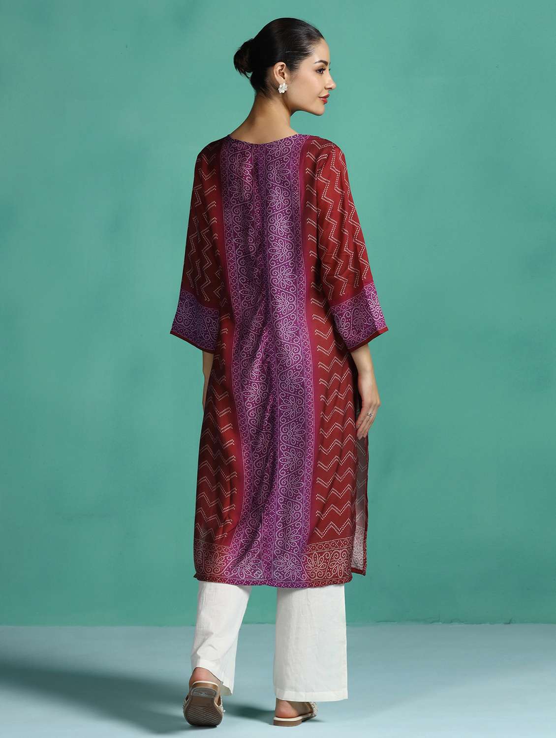 women printed three quarter sleeve a-line kurta - 22502067 -  Standard Image - 4