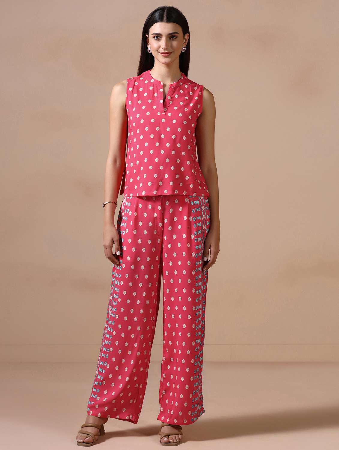 women printed sleeveless ethnic co-ord set - 22502081 -  Standard Image - 1