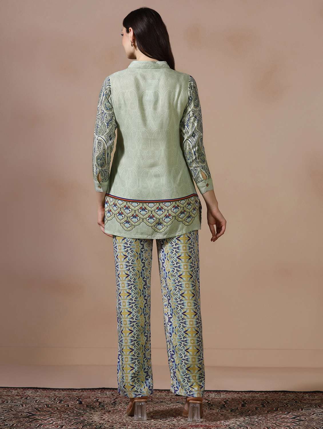 women printed three quarter sleeve ethnic co-ord set - 22502084 -  Standard Image - 4