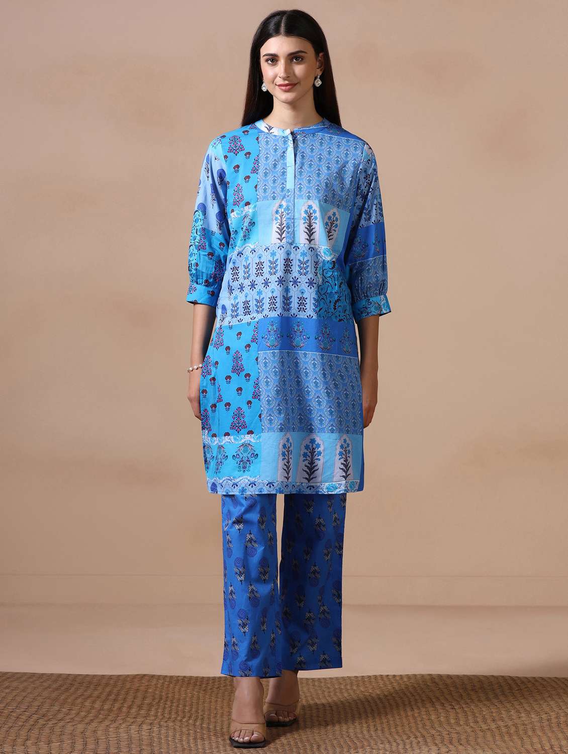 Women Printed Three Quarter Sleeve Kurta Pant Set - 22502088 -  Standard Image - 1