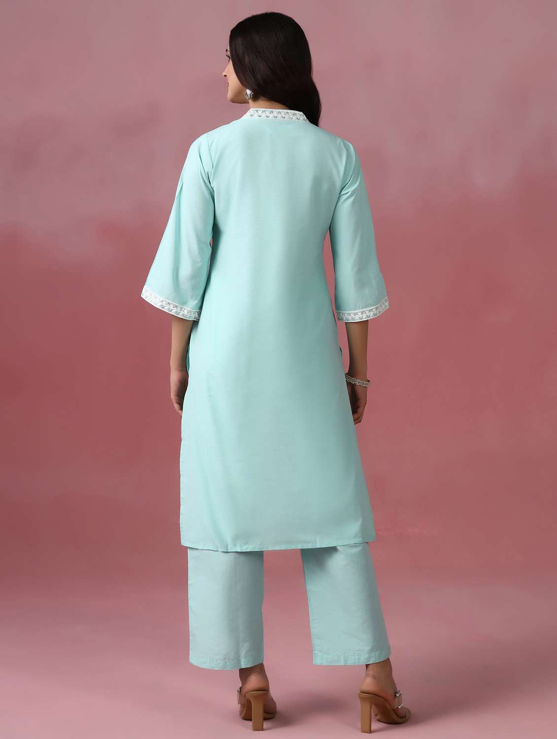women solid three quarter sleeve kurta pant set - 22502090 -  Standard Image - 4