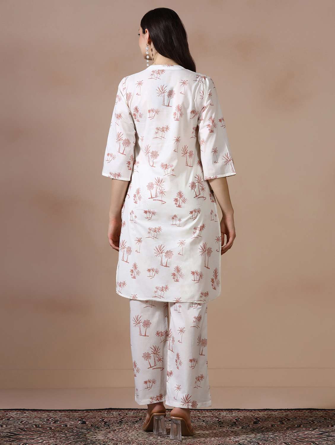 women printed three quarter sleeve kurta pant set - 22502094 -  Standard Image - 4