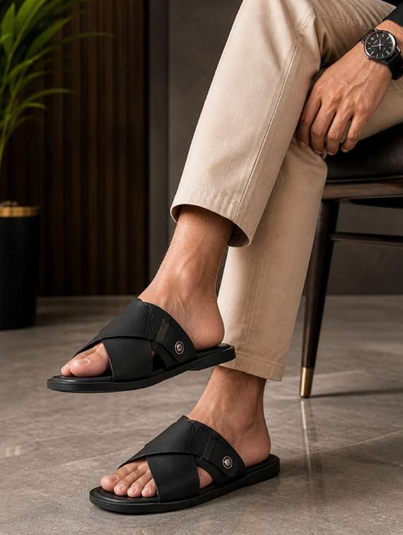 men black slip on sandal - 22502106 -  Standard Image - 4