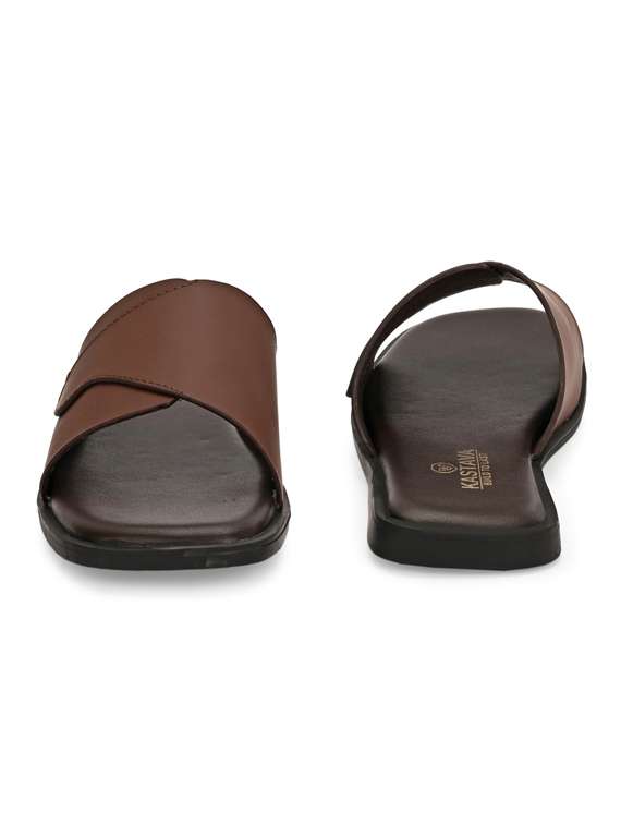men brown slip on sandal - 22502110 -  Standard Image - 4