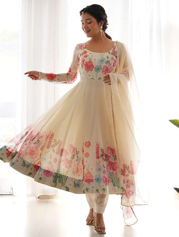 women printed long sleeves anarkali suit set