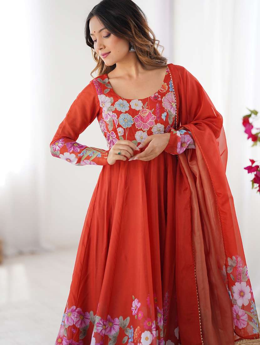 Women Printed Long Sleeves Anarkali Suit Set - 22502116 -  Standard Image - 1