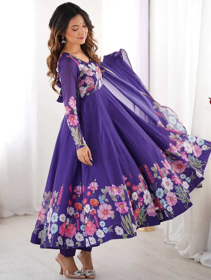 women printed long sleeves anarkali suit set - 22502117 -  Standard Image - 4