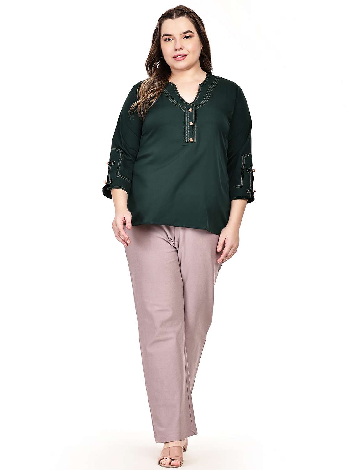 women solid three quarter sleeve regular top - 22502119 -  Standard Image - 4