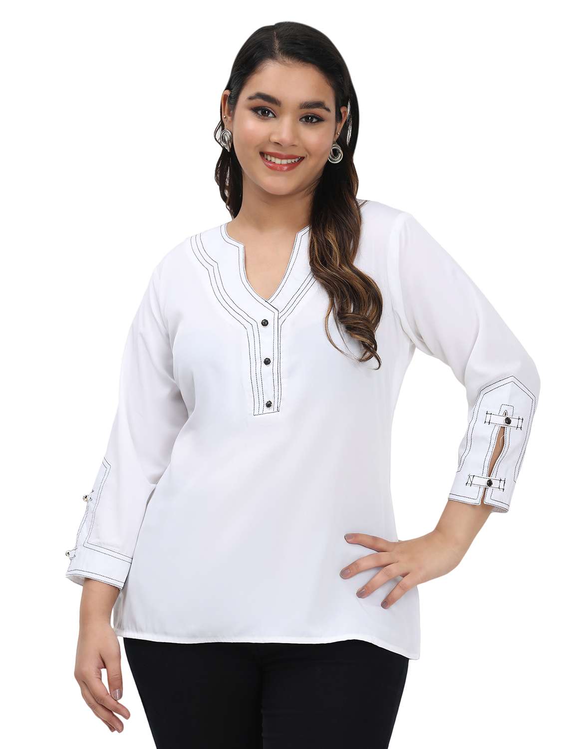 women solid three quarter sleeve regular top