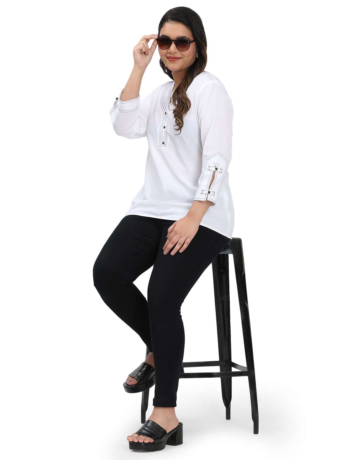 Women Solid Three Quarter Sleeve Regular Top - 22502124 -  Standard Image - 4
