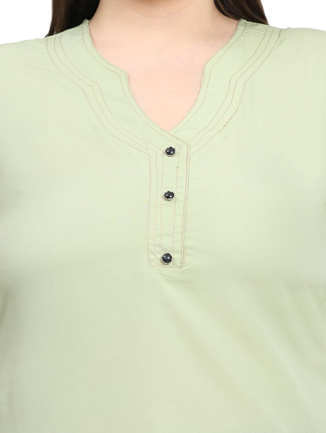 women solid notch neck three quarter sleeves top - 22502126 -  Standard Image - 1