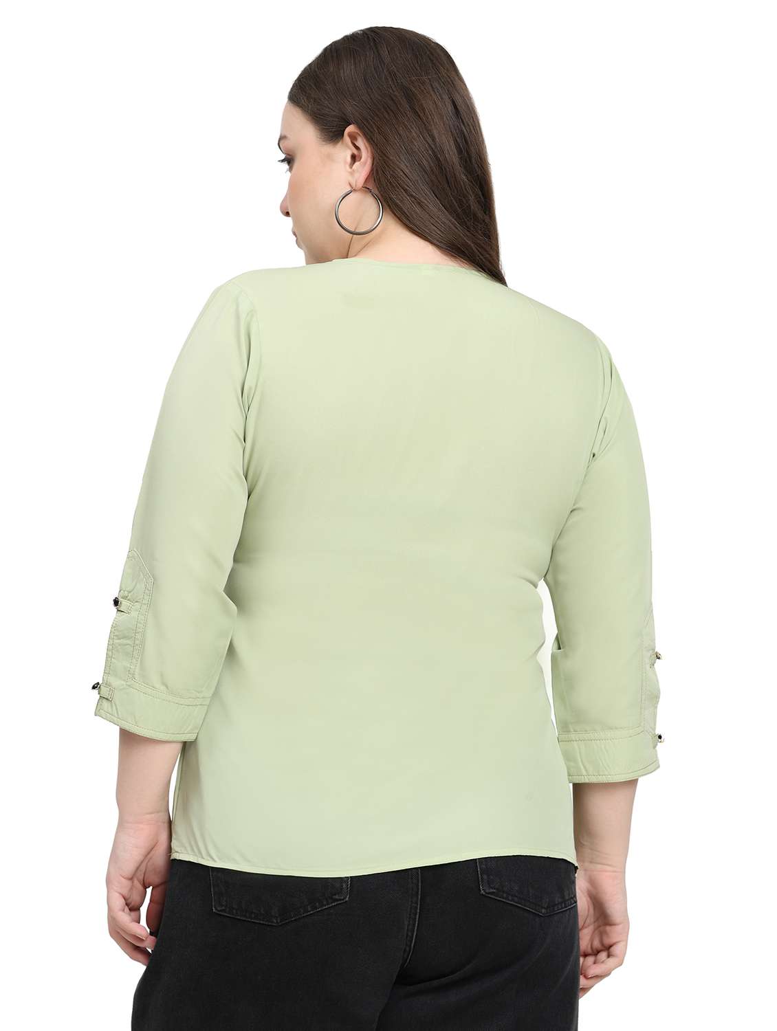 women solid notch neck three quarter sleeves top - 22502126 -  Standard Image - 4