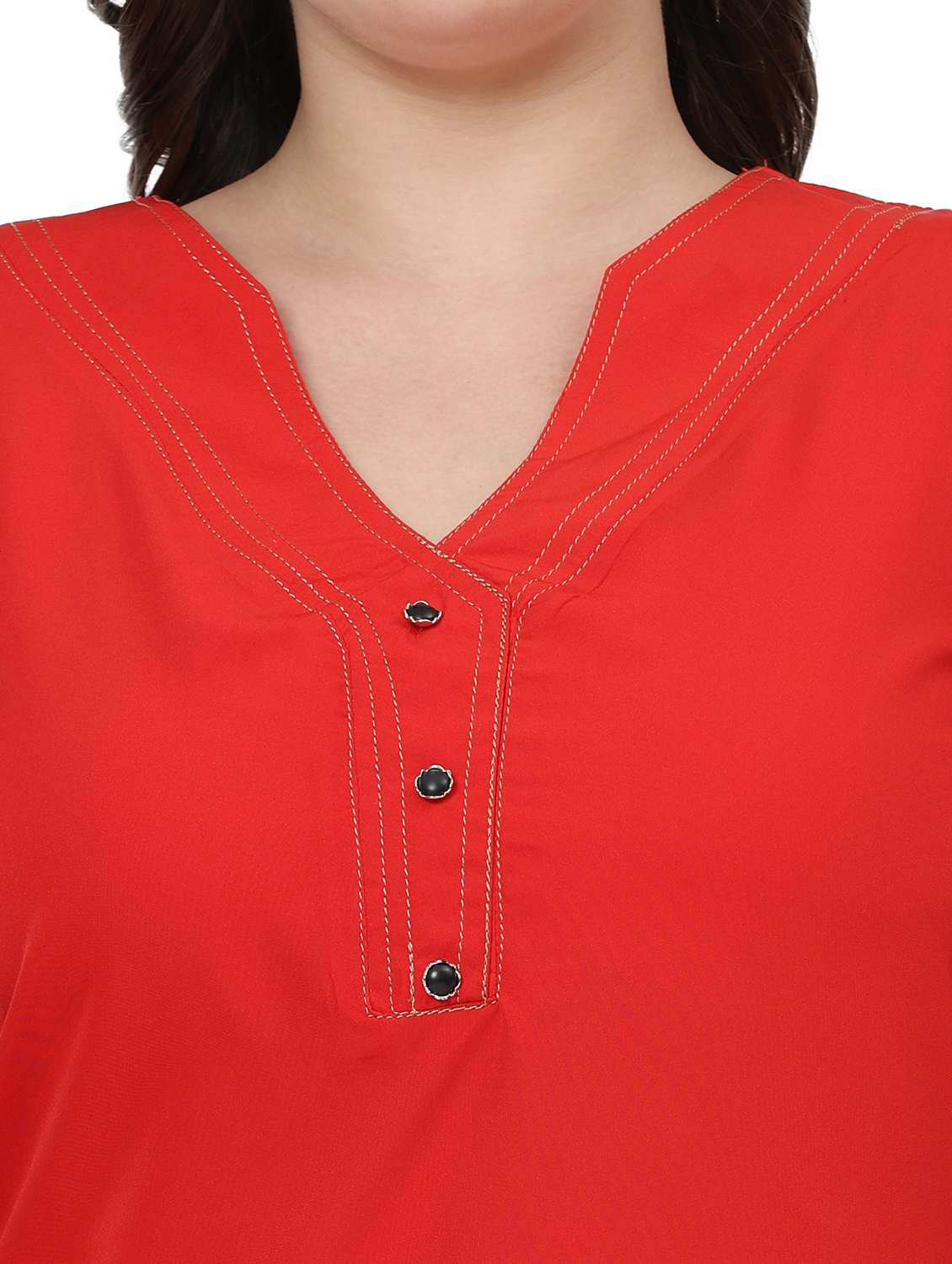 Women Solid Notch Neck Three Quarter Sleeves Top - 22502128 -  Standard Image - 1