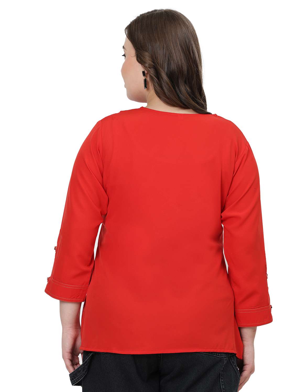 Women Solid Notch Neck Three Quarter Sleeves Top - 22502128 -  Standard Image - 4