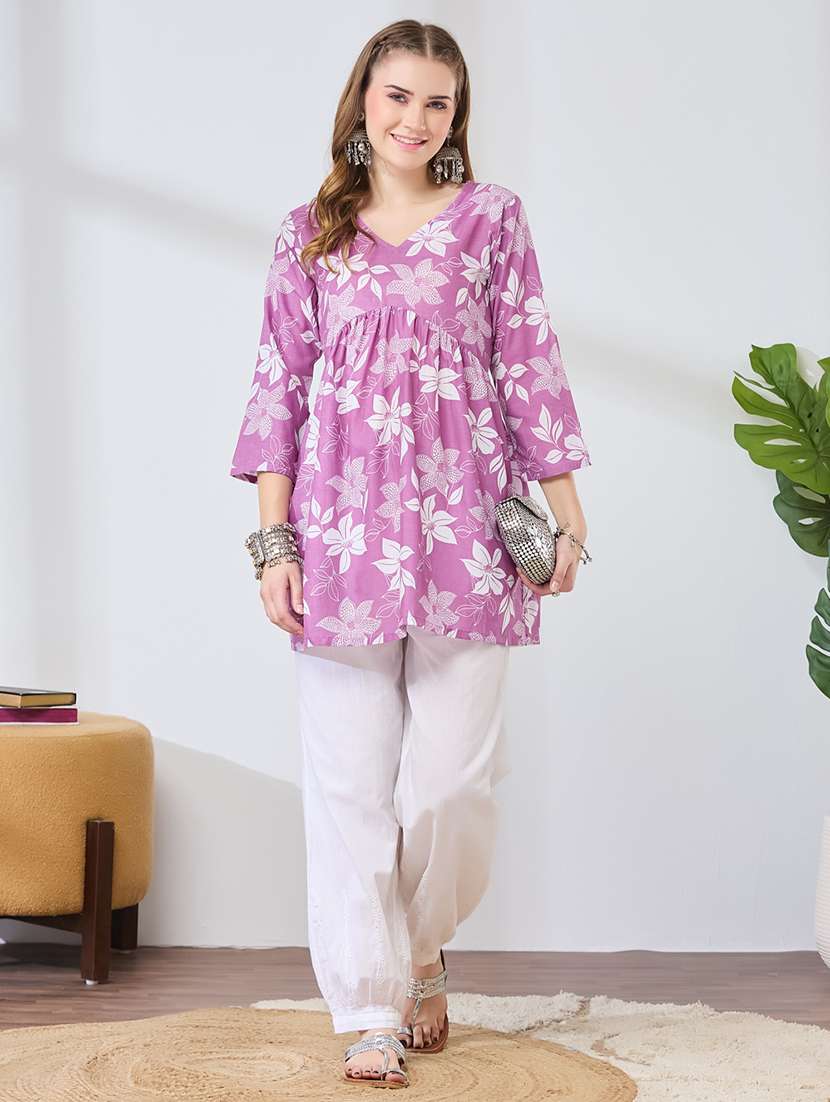 women printed v neck flared kurti - 22502143 -  Standard Image - 4