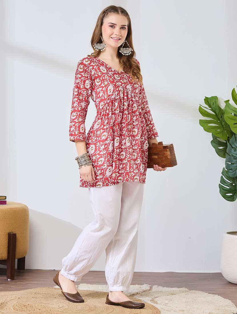 women printed v neck flared kurti - 22502144 -  Standard Image - 4