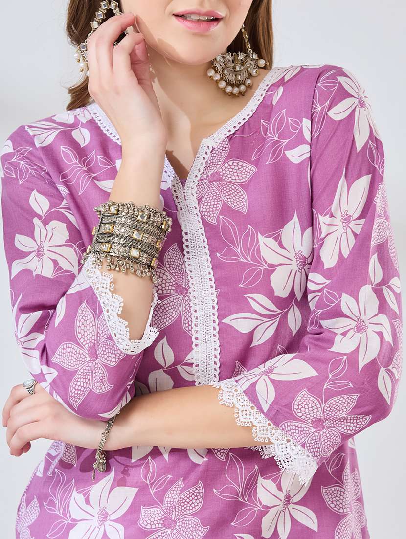 women printed notch neck straight kurti - 22502146 -  Standard Image - 1