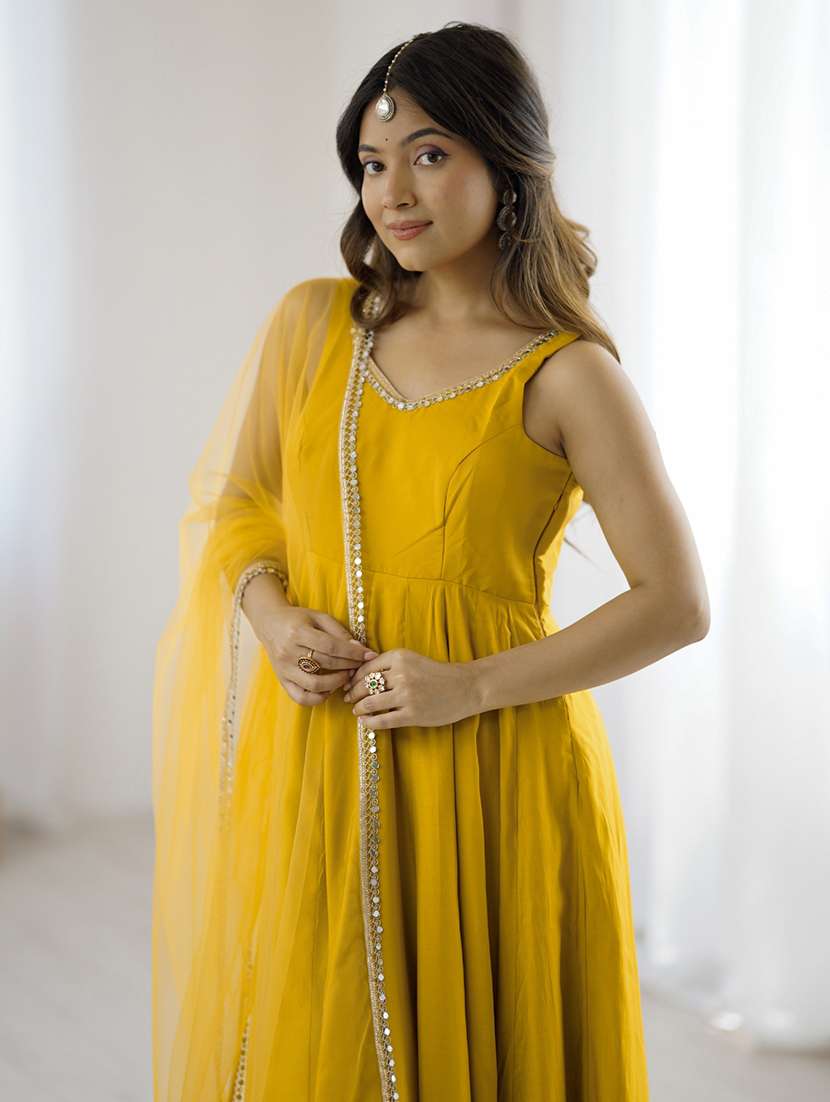 Women Solid Sleeveless Anarkali Suit Set - 22502150 -  Standard Image - 1