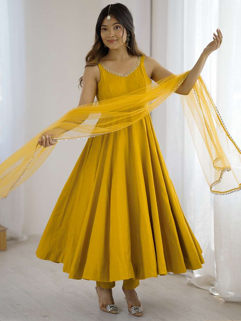 Women Solid Sleeveless Anarkali Suit Set - 22502150 -  Standard Image - 4
