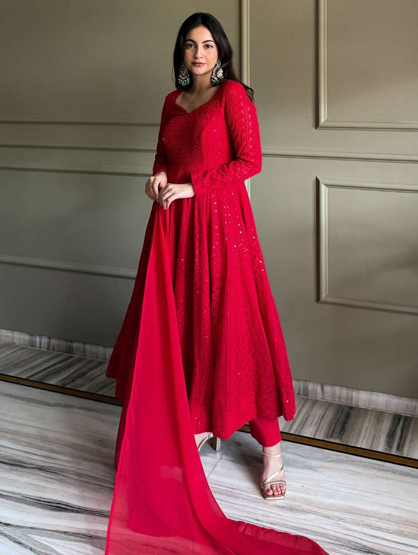 women embroidered long sleeves anarkali suit set - 22502154 -  Standard Image - 4