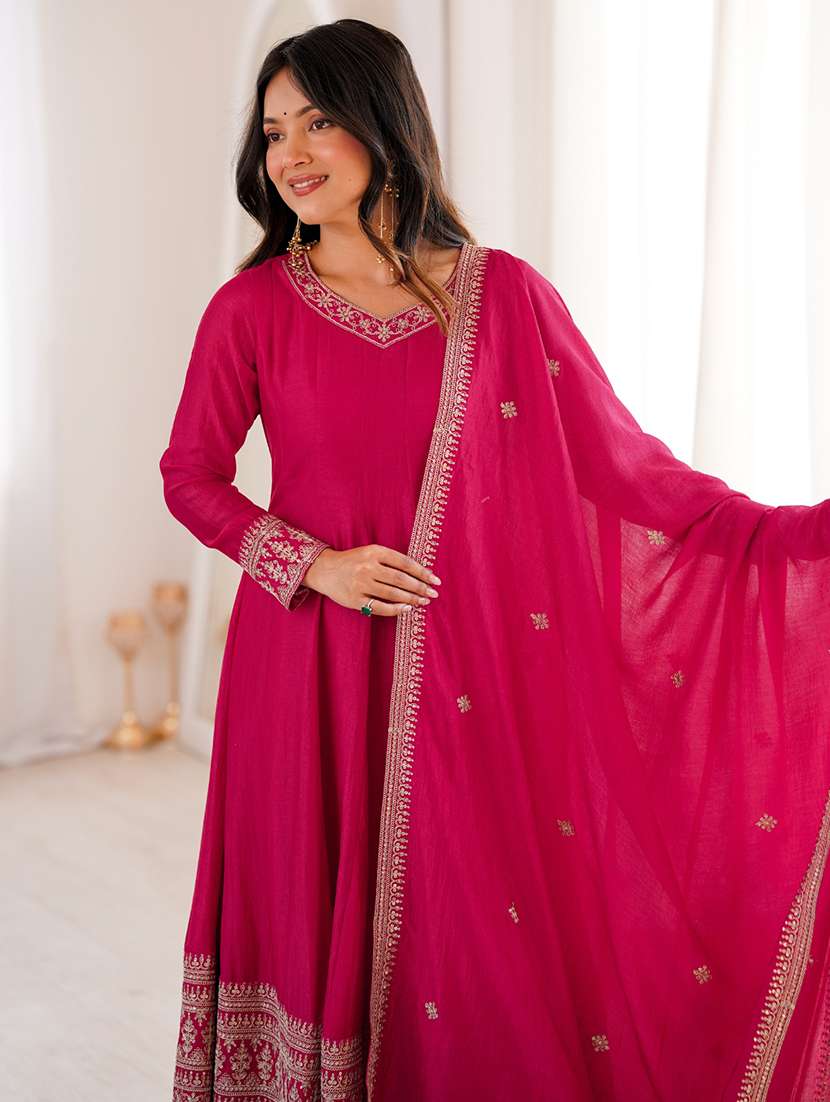 women embroidered long sleeves anarkali suit set - 22502155 -  Standard Image - 1
