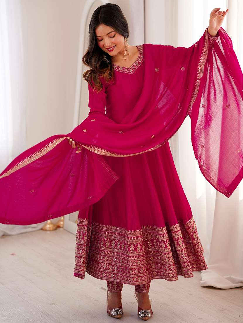 women embroidered long sleeves anarkali suit set - 22502155 -  Standard Image - 4