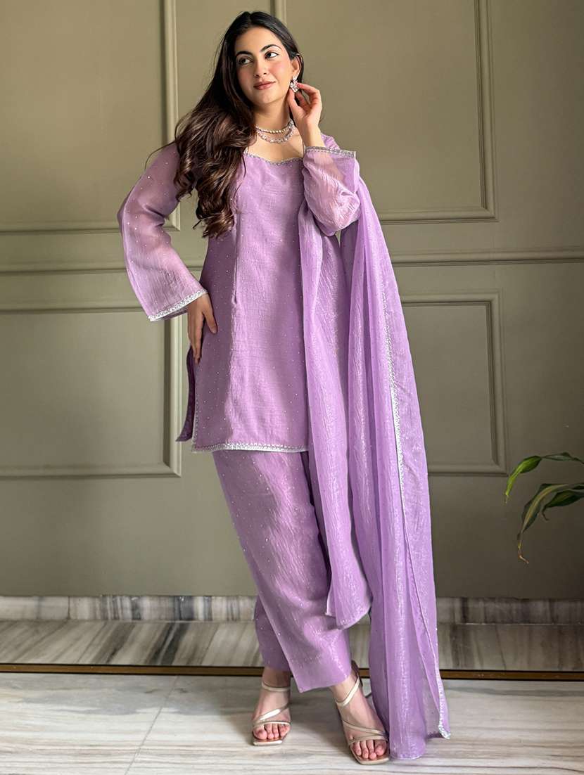 women self design long sleeves kurta and patiala suit set