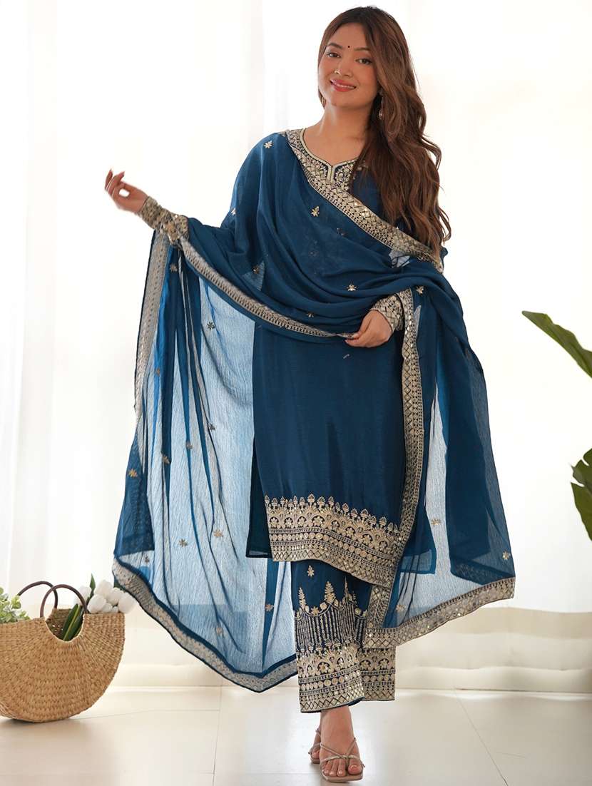 women embroidered long sleeves kurta and pant suit set - 22502159 -  Standard Image - 1