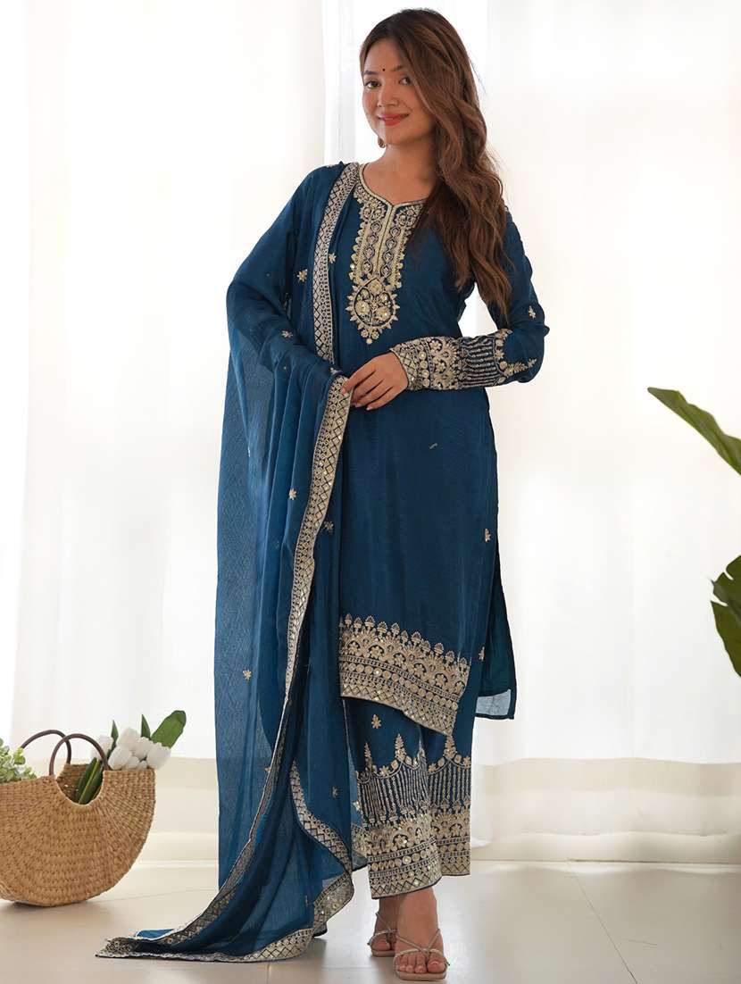 women embroidered long sleeves kurta and pant suit set - 22502159 -  Standard Image - 4
