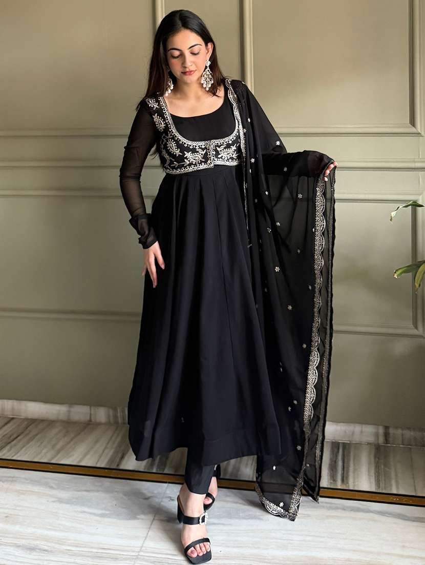women embroidered long sleeves anarkali suit set