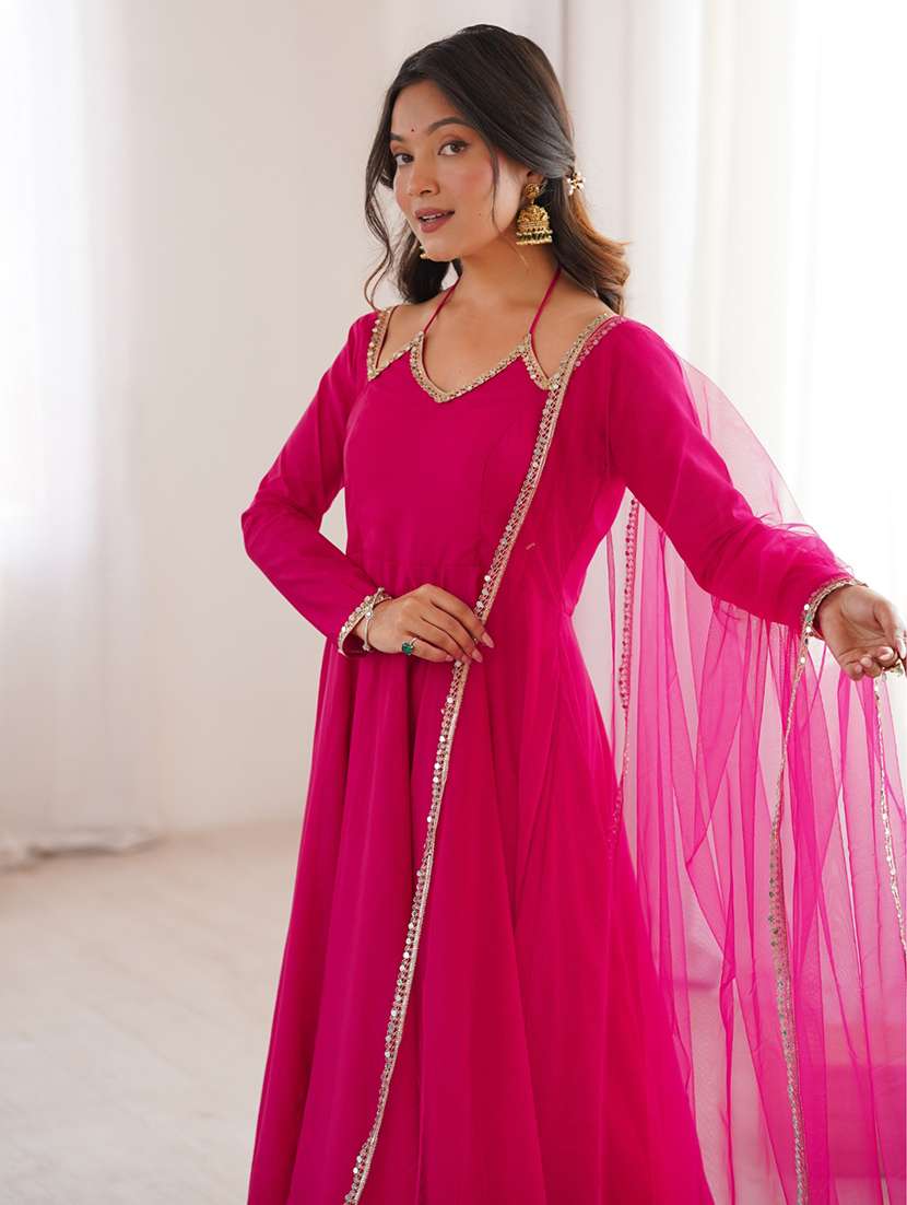 women solid long sleeves anarkali suit set - 22502162 -  Standard Image - 1