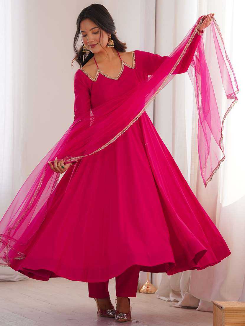 women solid long sleeves anarkali suit set - 22502162 -  Standard Image - 4