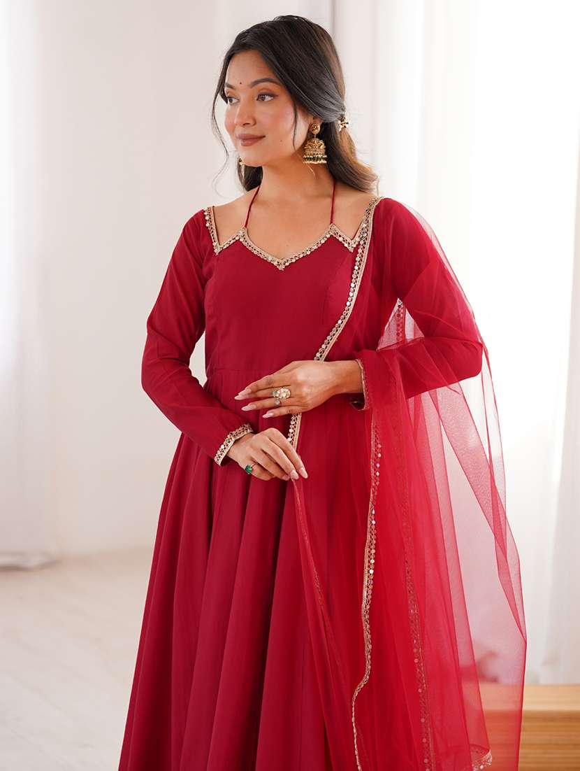women solid long sleeves anarkali suit set - 22502163 -  Standard Image - 1