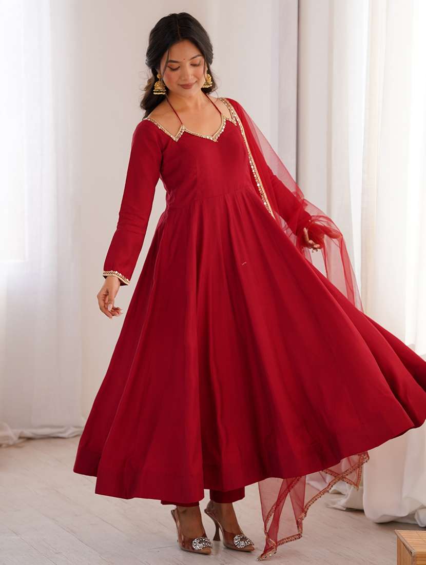 women solid long sleeves anarkali suit set - 22502163 -  Standard Image - 4