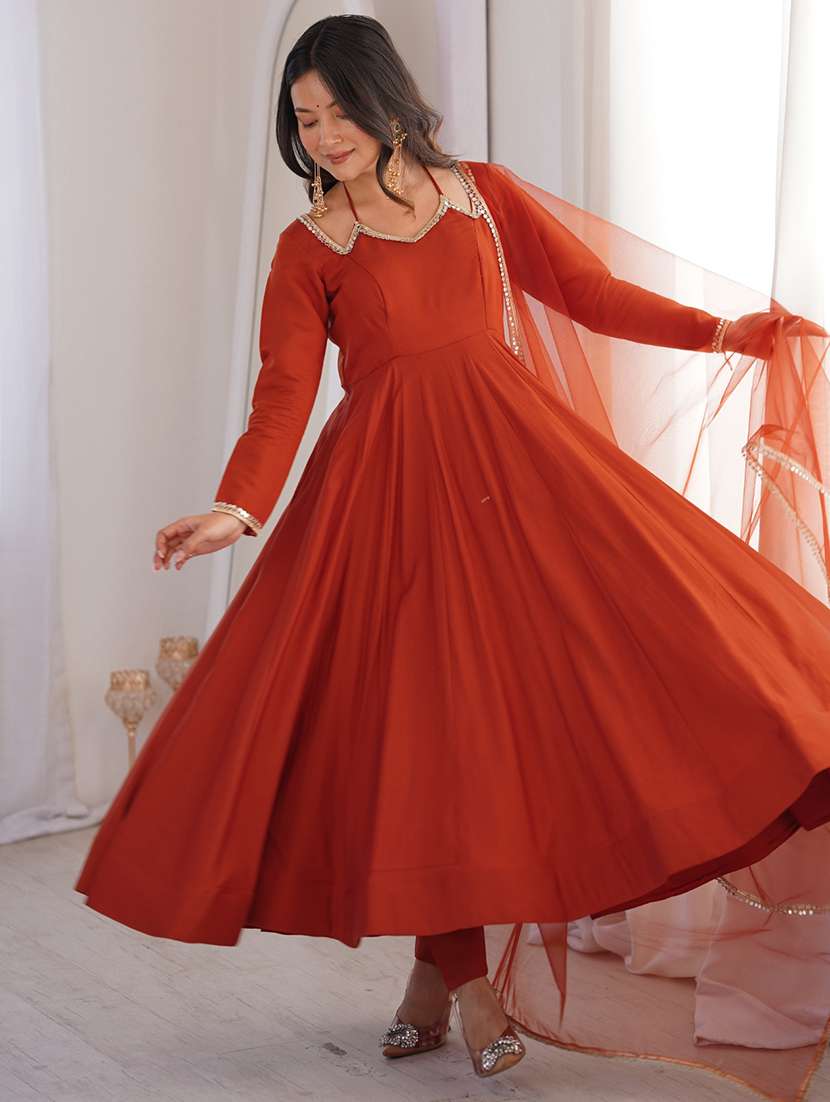 women solid long sleeves anarkali suit set - 22502164 -  Standard Image - 1