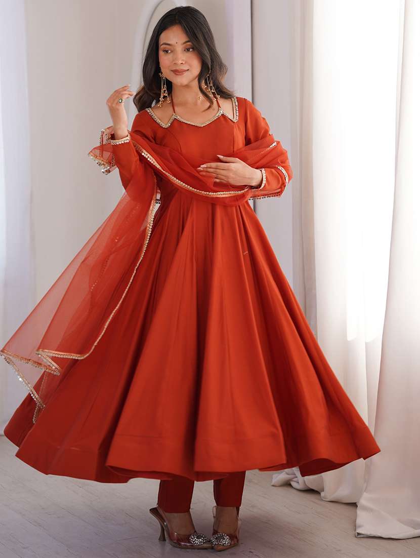 women solid long sleeves anarkali suit set - 22502164 -  Standard Image - 4