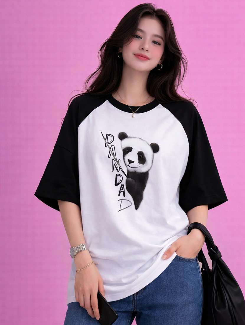 women printed raglan sleeve oversized t-shirt - 22502295 -  Standard Image - 1